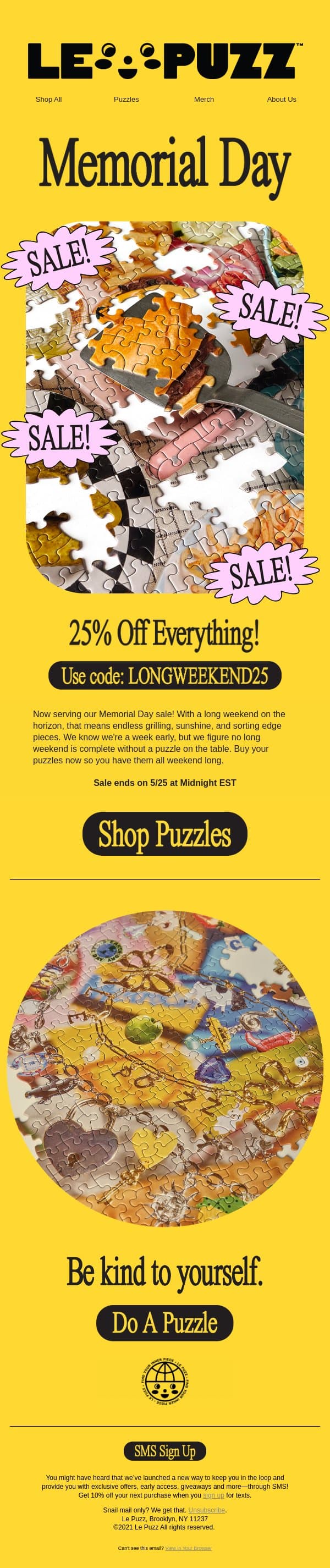 Memorial Day Sale! email from Le Puzz screenshot