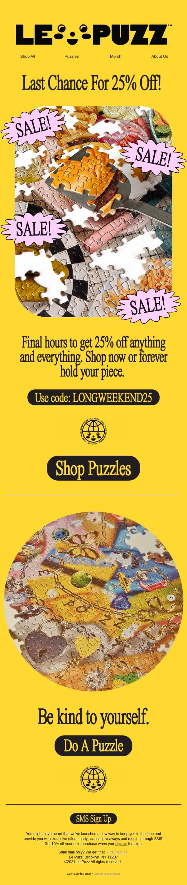 Last Call for our Memorial Day Sale! email from Le Puzz screenshot