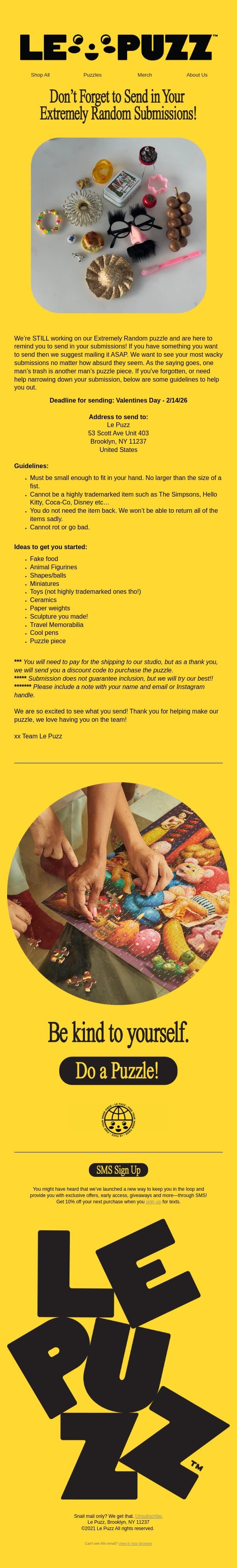 Submit to our Extremely Random Puzzle! email from Le Puzz screenshot