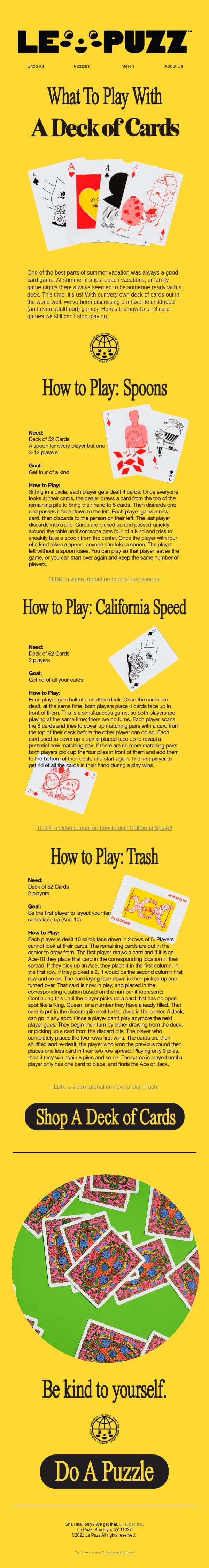 For Your Next Game Night email from Le Puzz screenshot