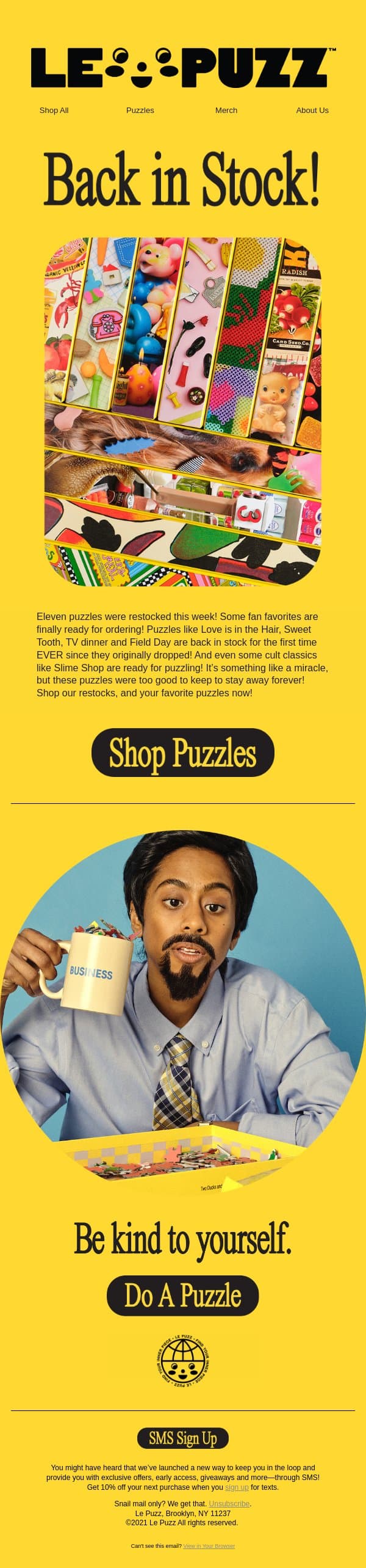 Your Favorite Puzzle is Back-In-Stock! email from Le Puzz screenshot