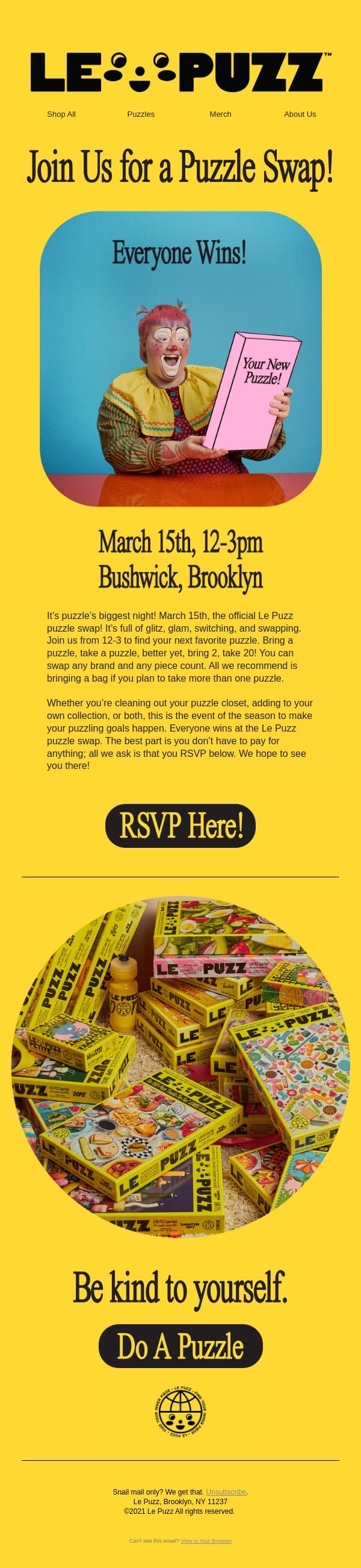 Join us for a Puzzle Swap! email from Le Puzz screenshot