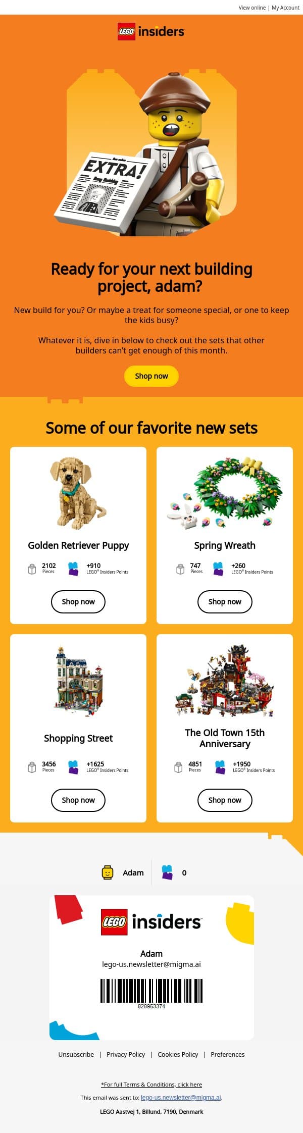 February's hottest LEGO® sets email from LEGO® screenshot