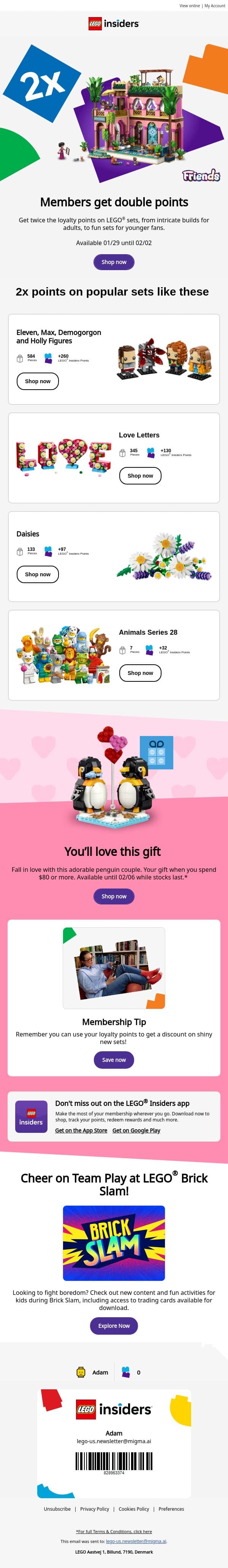 Double points alert, Adam! email from LEGO® screenshot