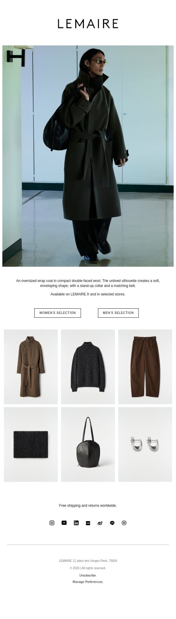 The Wrap Coat email from Lemaire screenshot