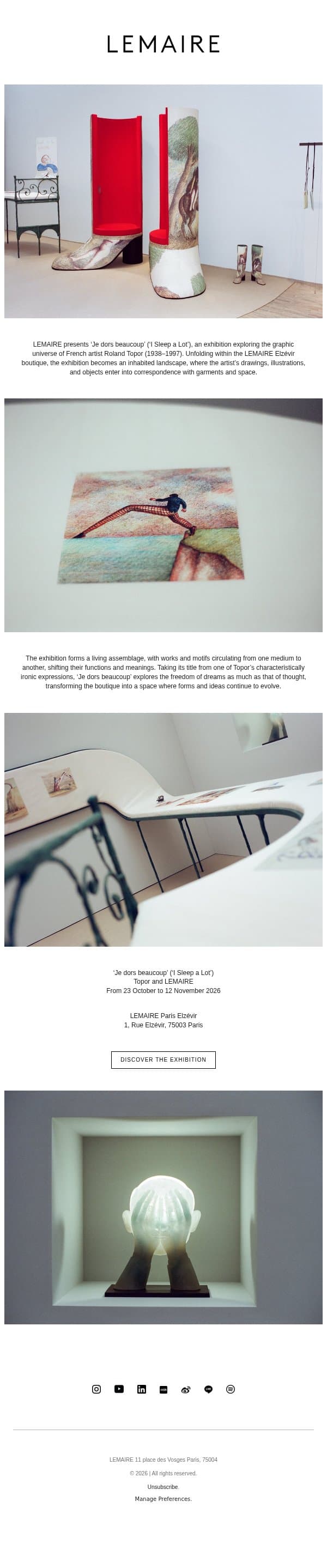‘Je Dors Beaucoup (I Sleep a Lot)’ email from Lemaire screenshot