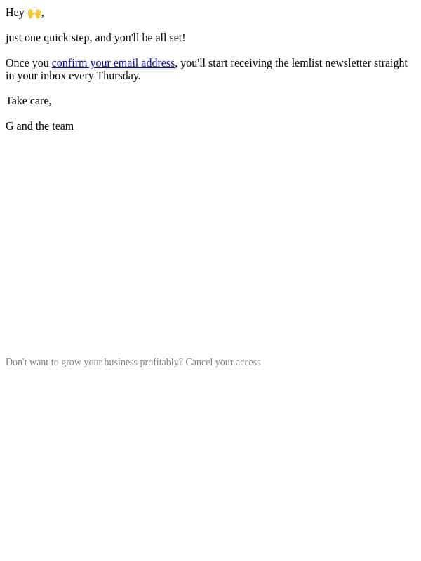 Confirm your newsletter subscription email from Lemlist screenshot