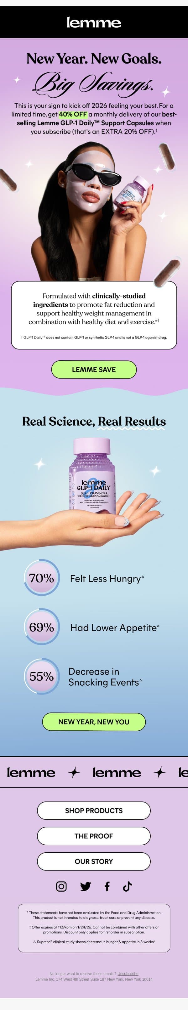 Real science. Real results. 40% off. email from Lemme screenshot