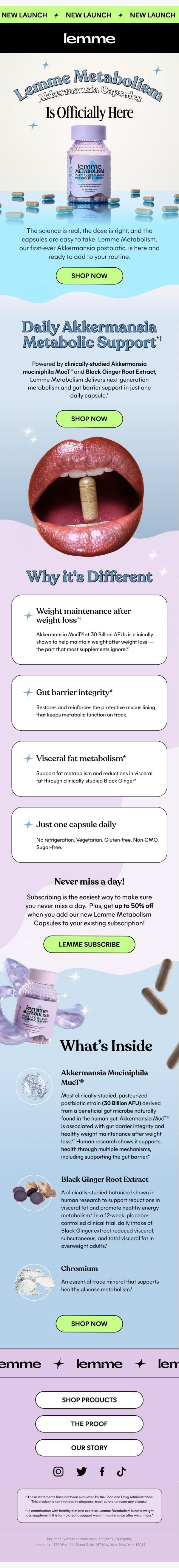 ✨Lemme Metabolism Akkermansia Capsules are Here!✨ email from Lemme screenshot