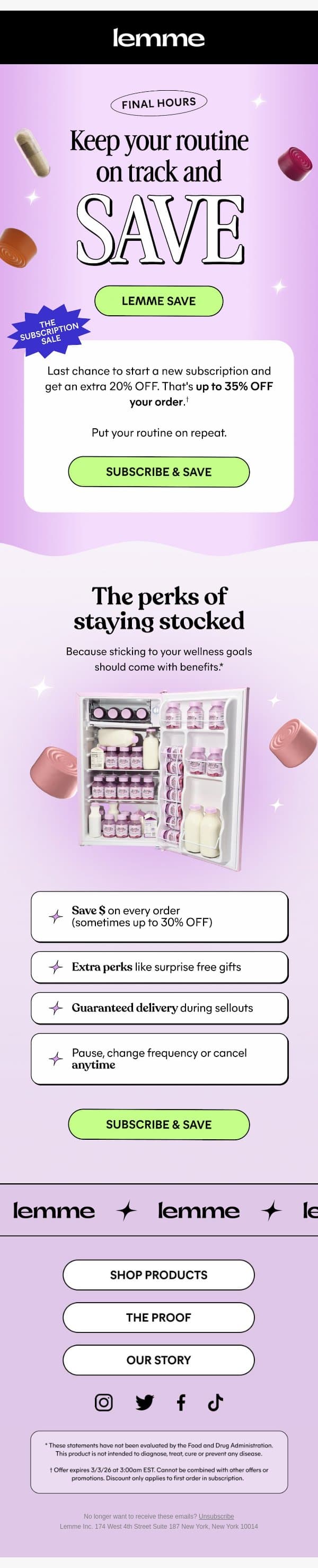Extra 20% OFF ends today ⏳ email from Lemme screenshot