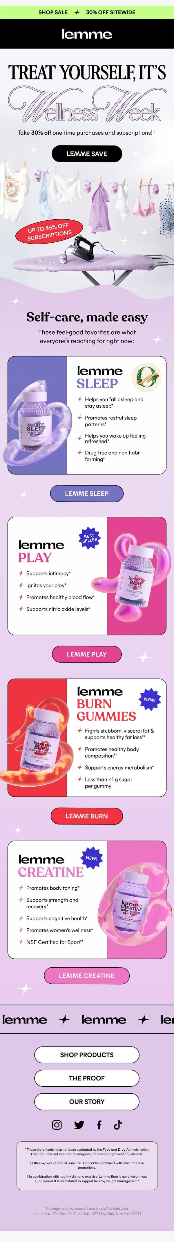 30% off sitewide is happening now! email from Lemme screenshot