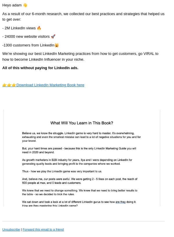 The Ultimate LinkedIn Marketing Book this year! 🚀 email from Lempod screenshot