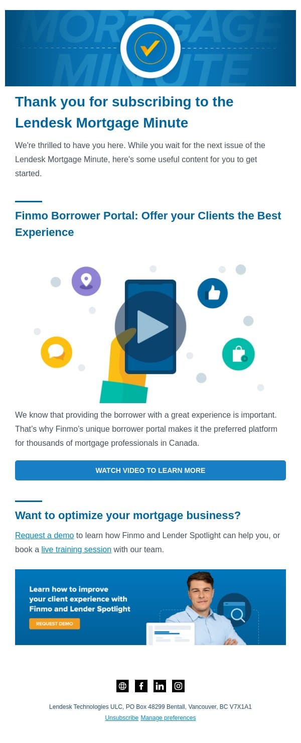 You're subscribed to the Lendesk Mortgage Minute email from Lendesk screenshot