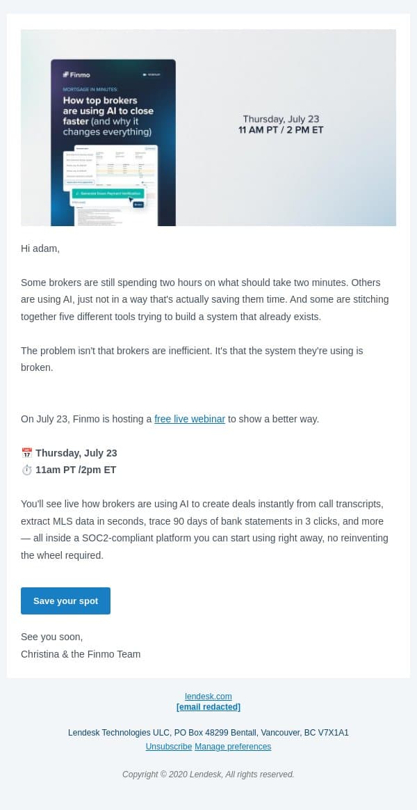 Two hours or two minutes? Depends how you're using AI email from Lendesk screenshot
