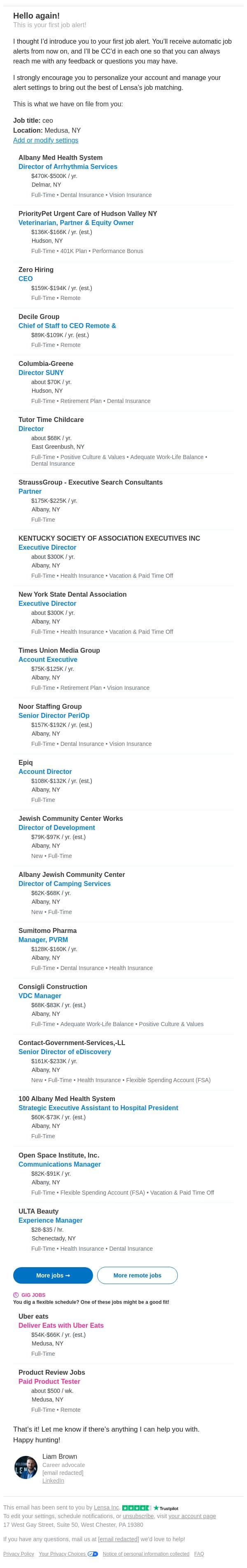 Your first job alert email from Lensa screenshot