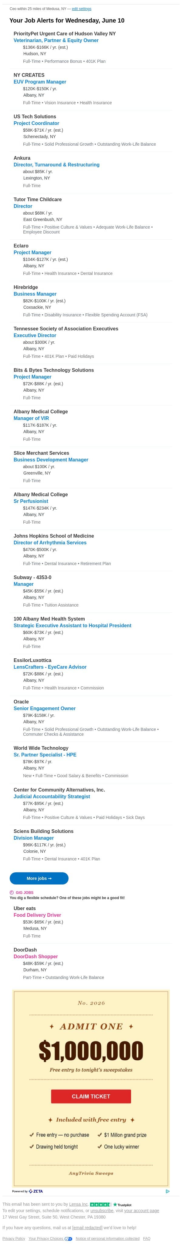 Employer Posted ceo Job Leads You Should Apply to Now email from Lensa screenshot