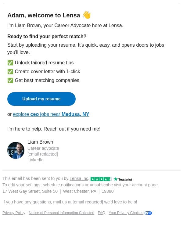 Welcome to Lensa! email from Lensa screenshot