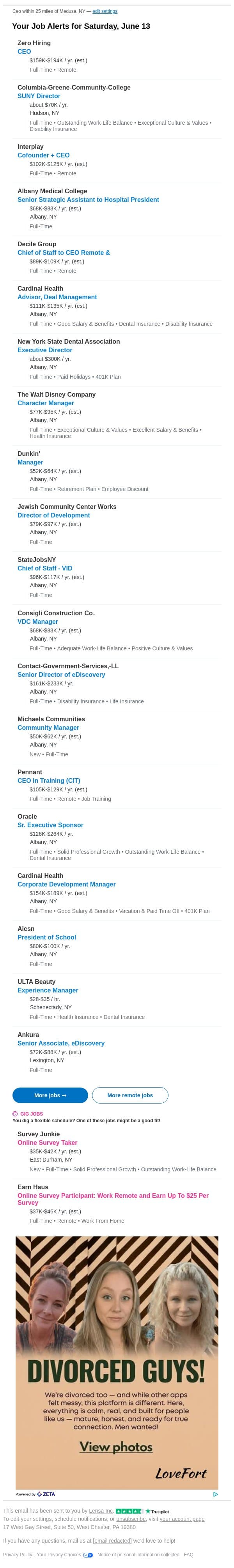 Check out these new ceo jobs email from Lensa screenshot