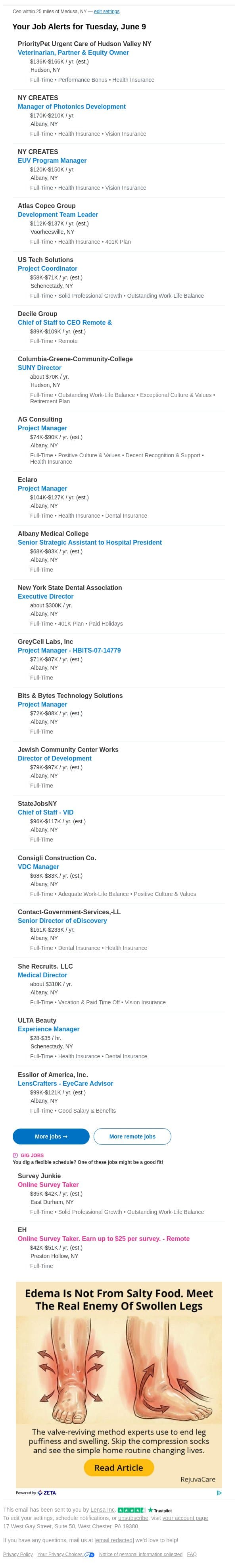 We think You and Prioritypet Urgent Care Of Hudson Valley Ny could be a great match email from Lensa screenshot