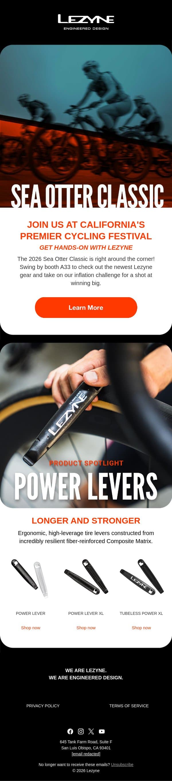 Don’t Miss Us at Sea Otter Classic 2026 🌊🦦 email from Lezyne screenshot