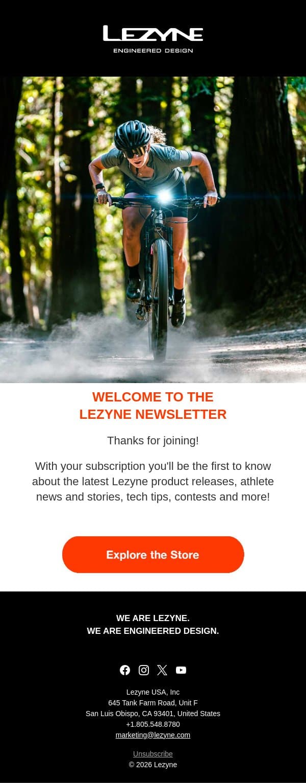 Welcome to the Ride! | Lezyne Newsletter Confirmation 📩 🚴 email from Lezyne screenshot