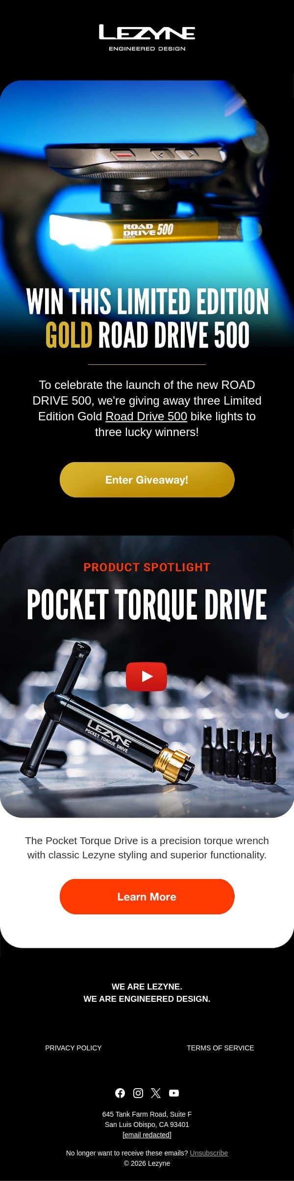 Limited Edition GOLD Road Drive 500 // GIVEAWAY 🤩 email from Lezyne screenshot