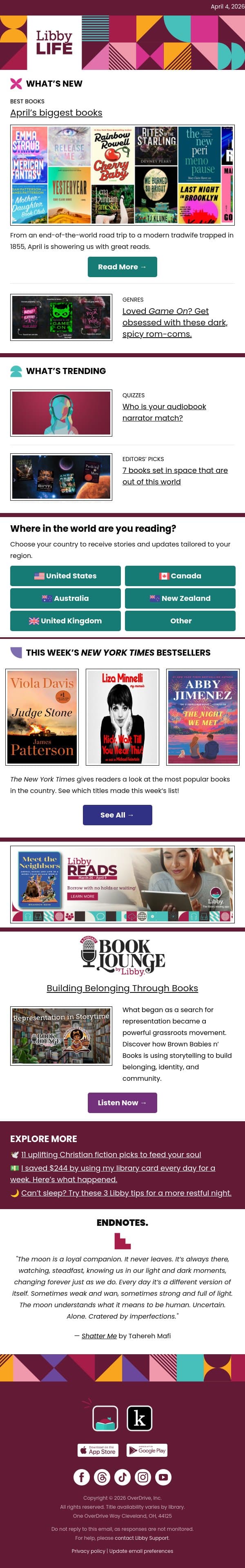 Just arrived! April’s biggest books email from Libby screenshot