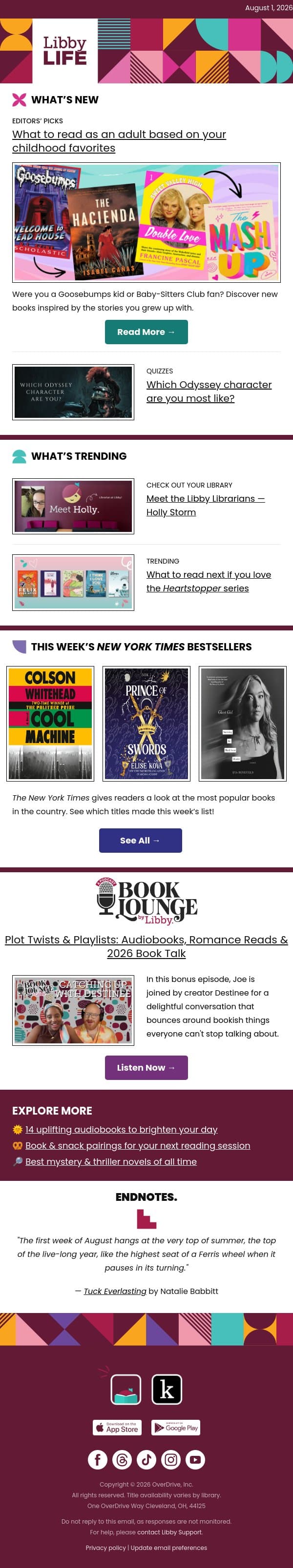 Loved these books as a kid? Read these next. email from Libby screenshot