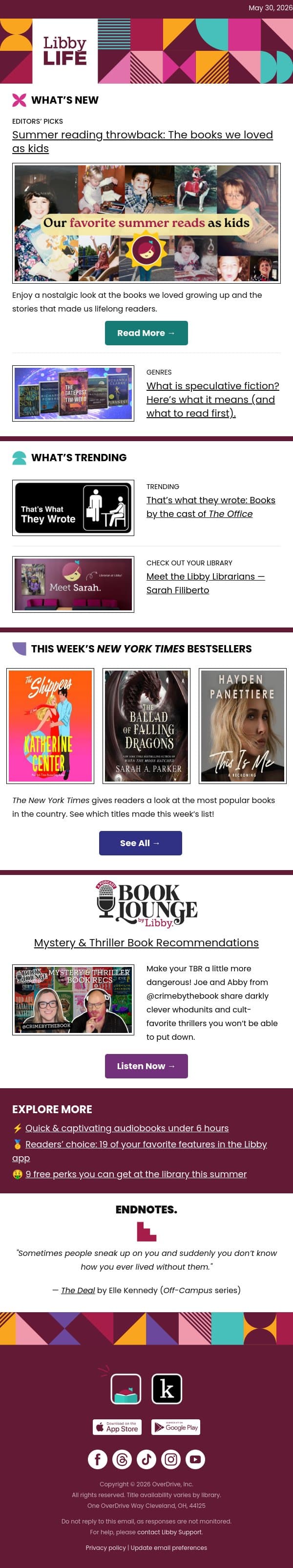 Our favorite summer reads as kids email from Libby screenshot