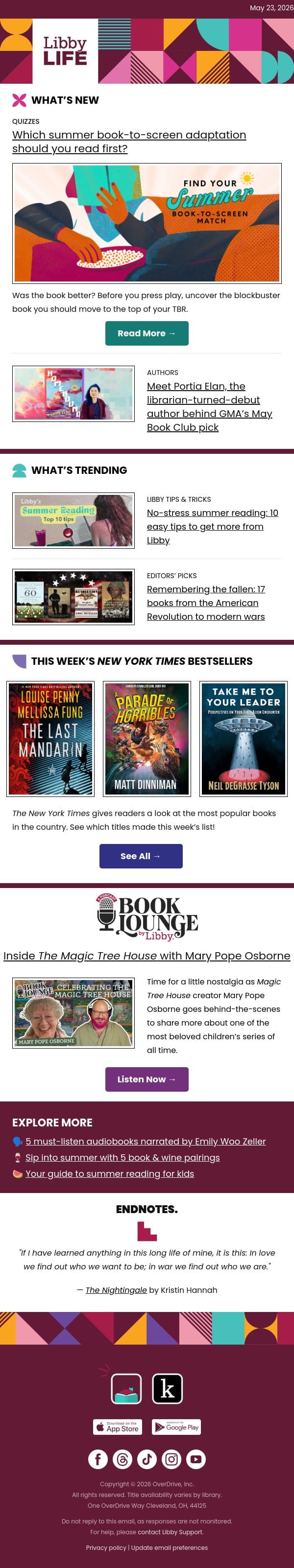 Was the book better? Let’s find out! 📖🎥 email from Libby screenshot