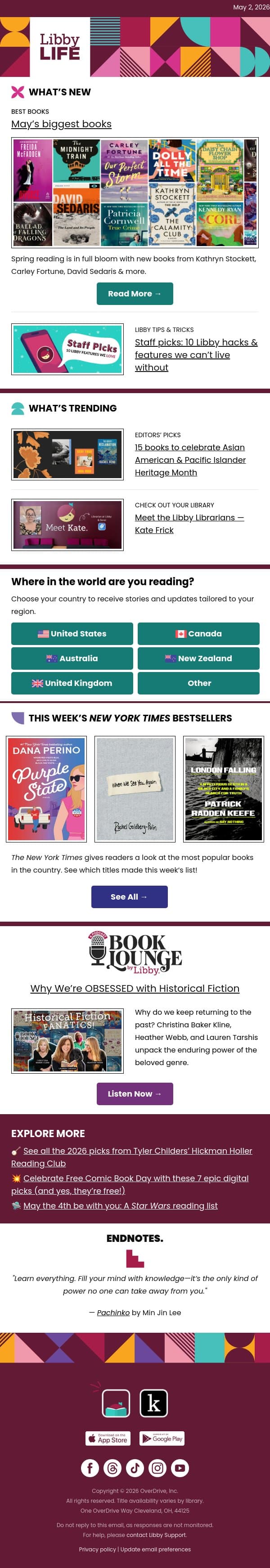 New must-reads for May 📚 email from Libby screenshot