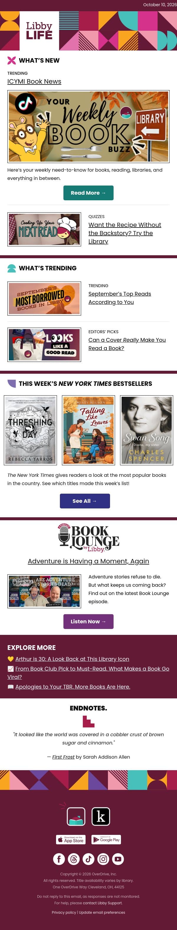 See What’s Cookin’ 📚 The Biggest Book News & Your Top Reads email from Libby screenshot