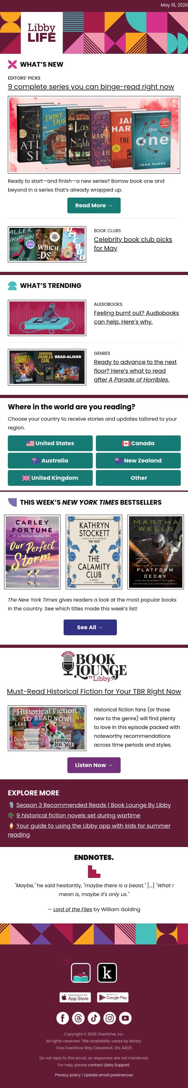 Binge-worthy series that’ll hook you 📚🪝 email from Libby screenshot