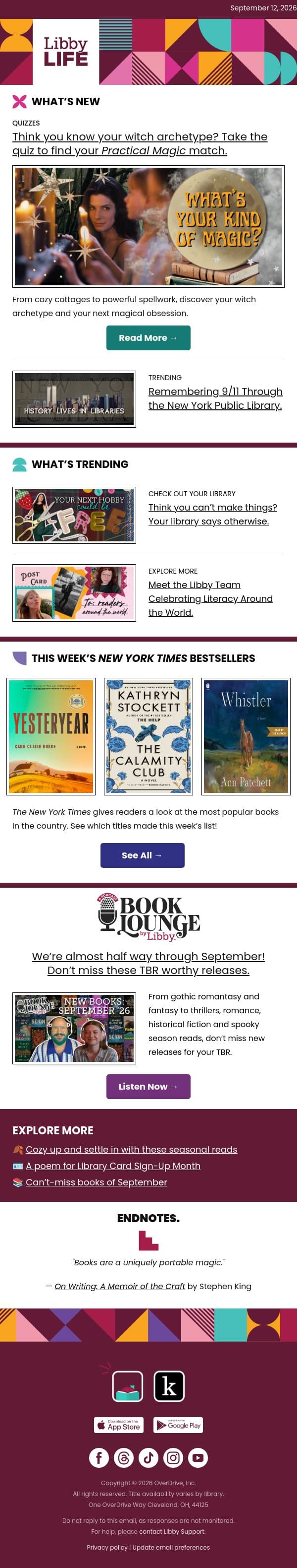 Fall reads, a little magic, and stories we remember email from Libby screenshot