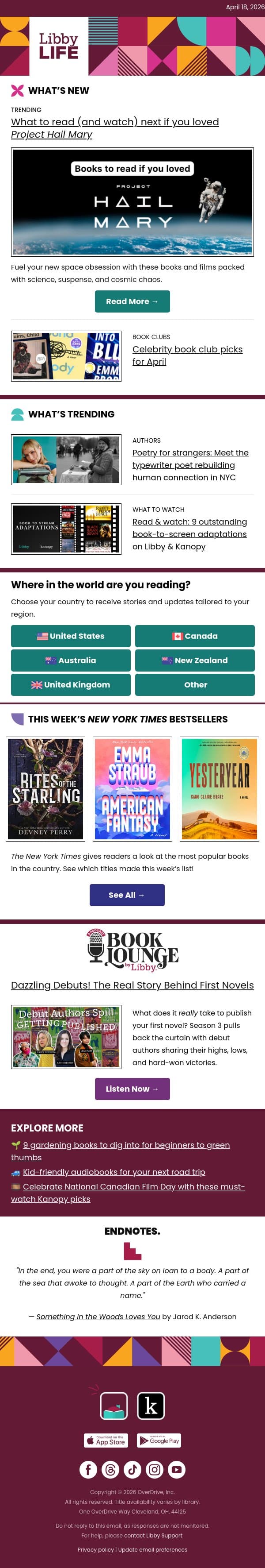Your next space read is waiting. email from Libby screenshot