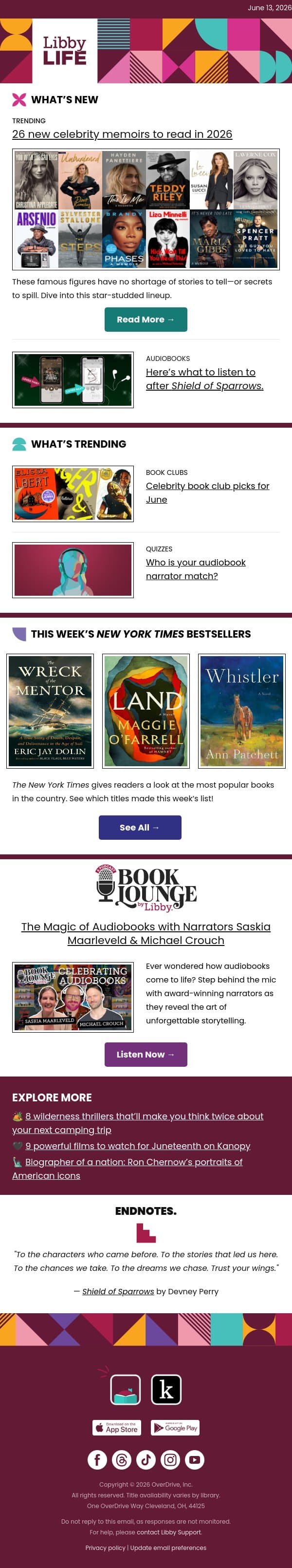 26 celeb memoirs to read in 2026 🌟 email from Libby screenshot