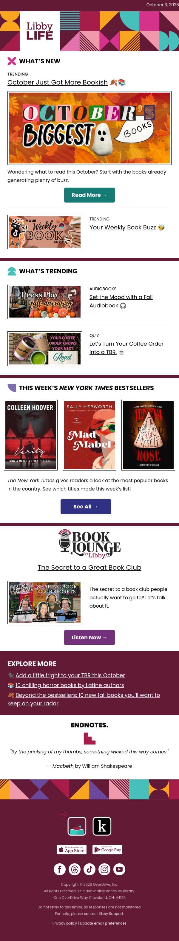 Hello October! 🎃 The Fall Books & Buzz You Need to Know email from Libby screenshot
