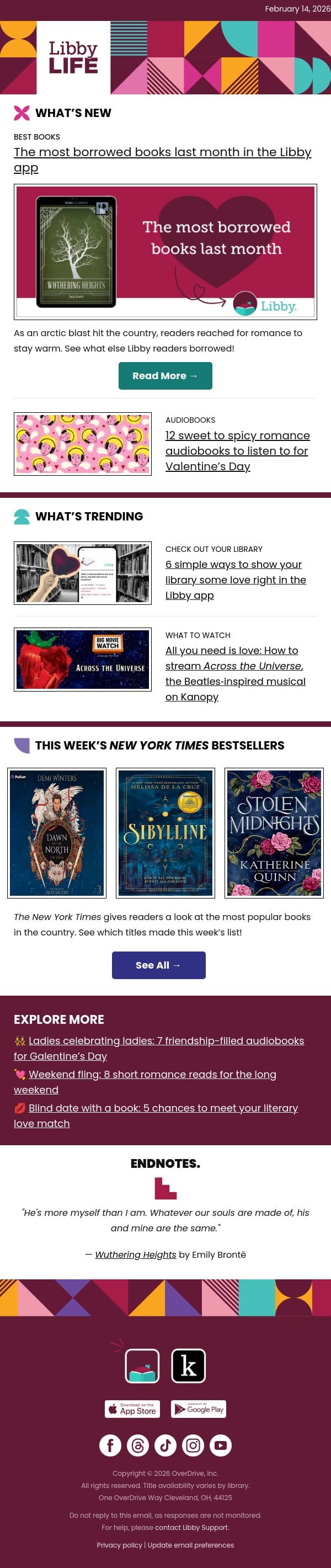 The Valentine’s edition ❤️ Books you loved & more email from Libby screenshot