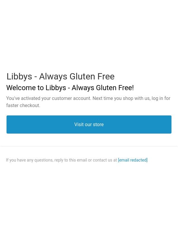 Customer account confirmation email from Libbys screenshot