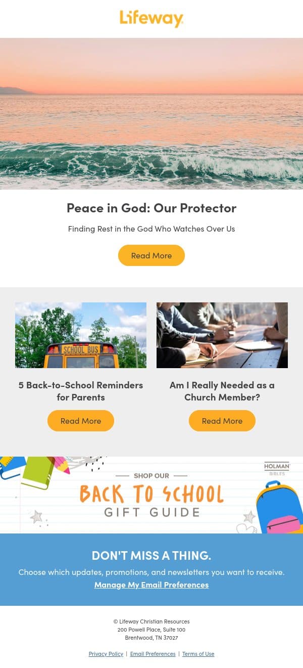 5 Back-to-School Reminders email from Lifeway screenshot