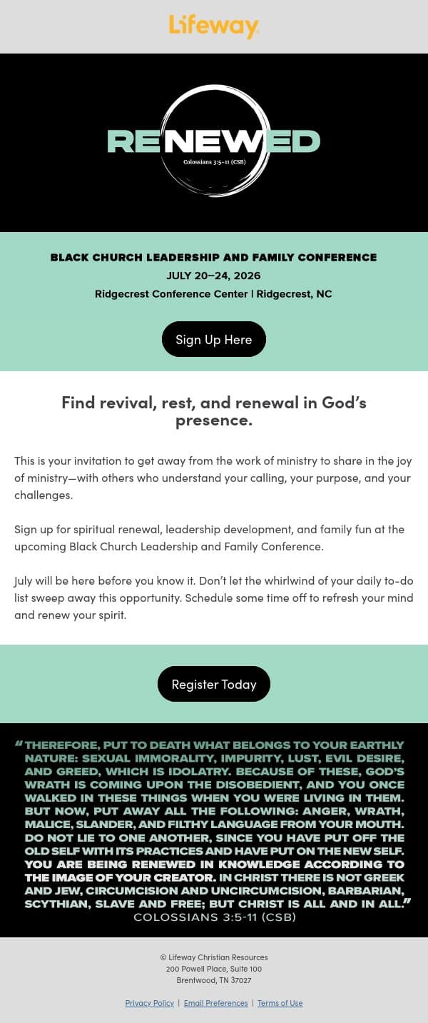 Step away from the busyness email from Lifeway screenshot