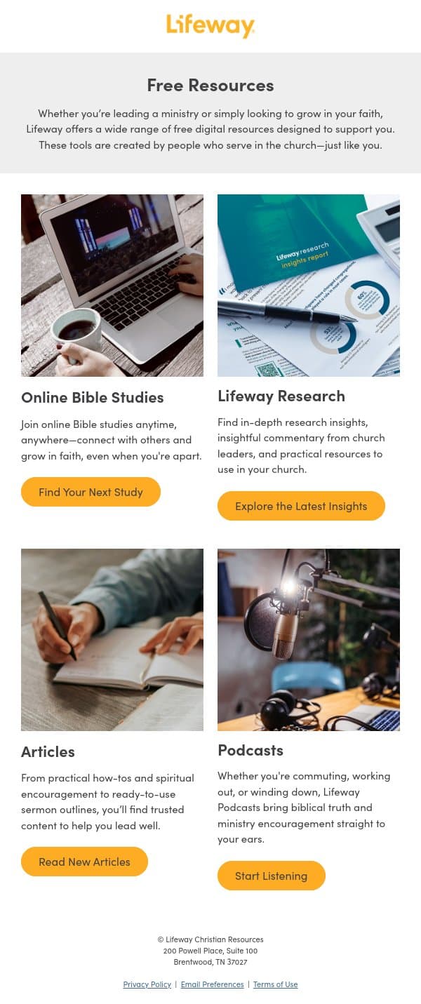 4 free resources for you email from Lifeway screenshot