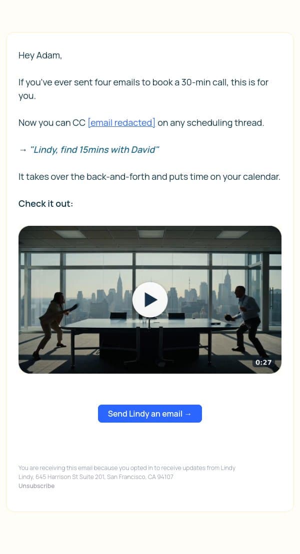 We scheduled your meeting email from Lindy screenshot