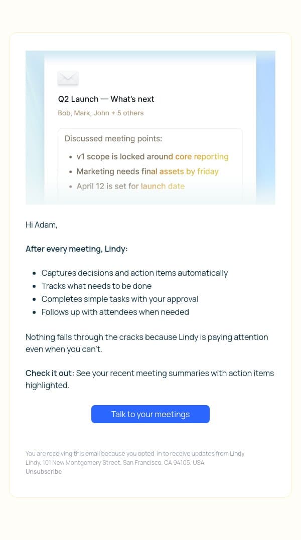 The follow-up you forgot about email from Lindy screenshot