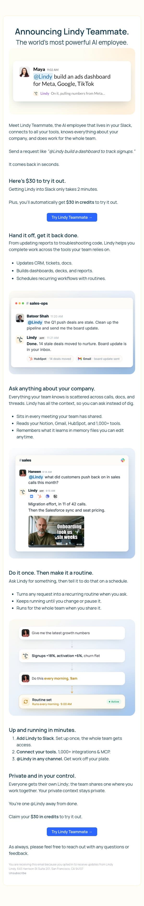 Remember Lindy? Its better now. email from Lindy screenshot