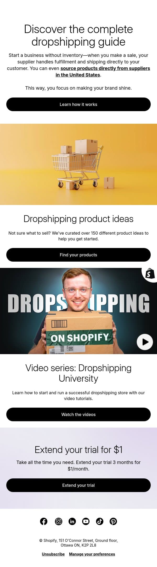 Kickstart your dropshipping business email from LinkPop screenshot