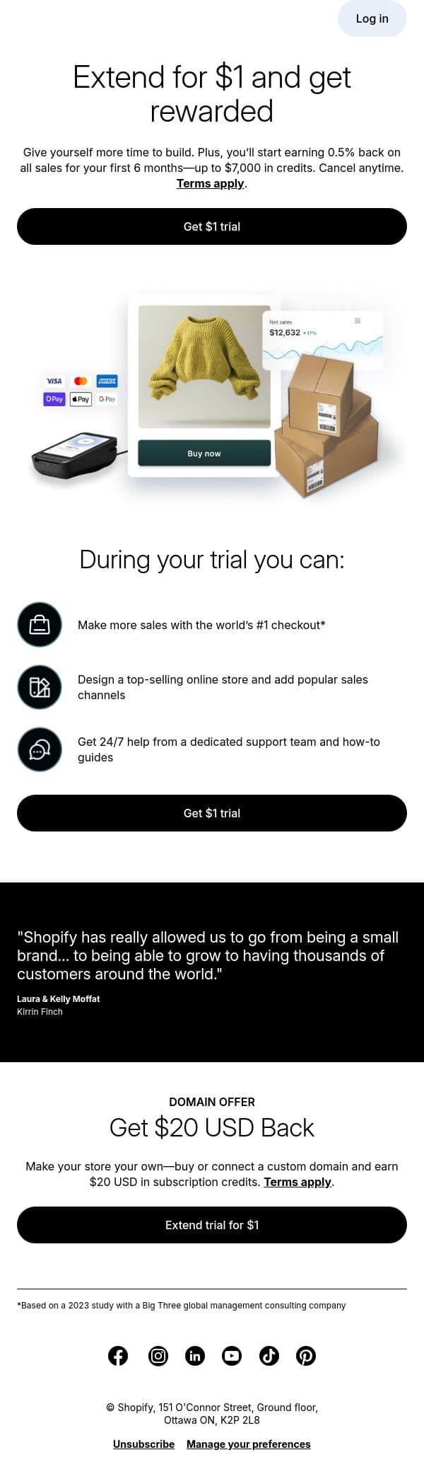 Your free trial ends tomorrow email from LinkPop screenshot