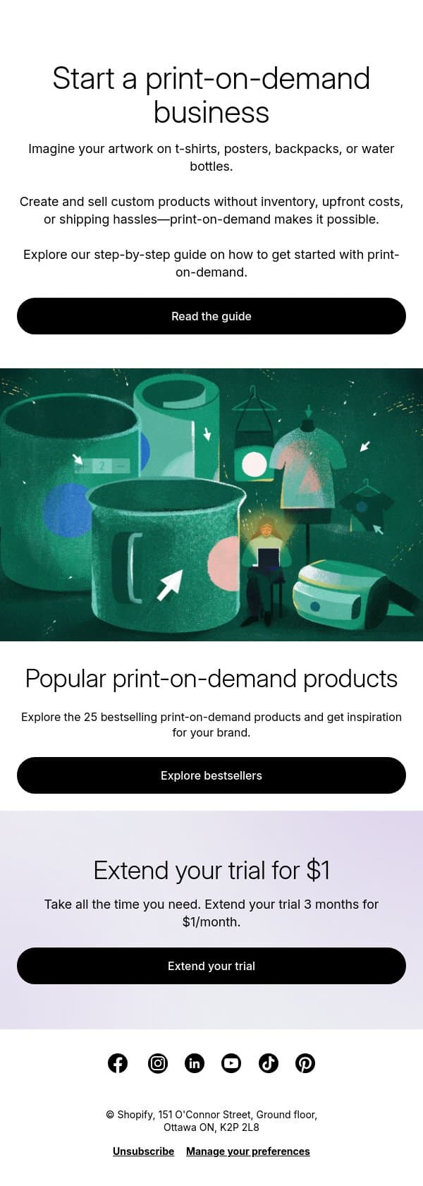 25 custom products you can sell without holding inventory email from LinkPop screenshot