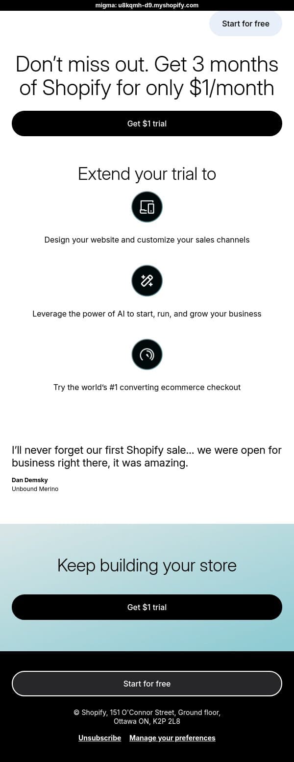 Your $1 trial offer is ending soon email from LinkPop screenshot