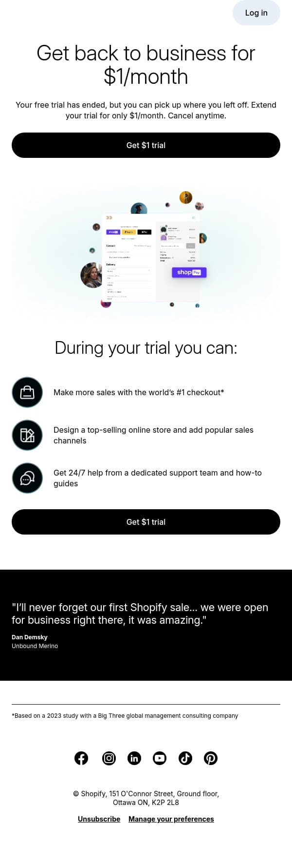 Extend your trial for just $1 email from LinkPop screenshot